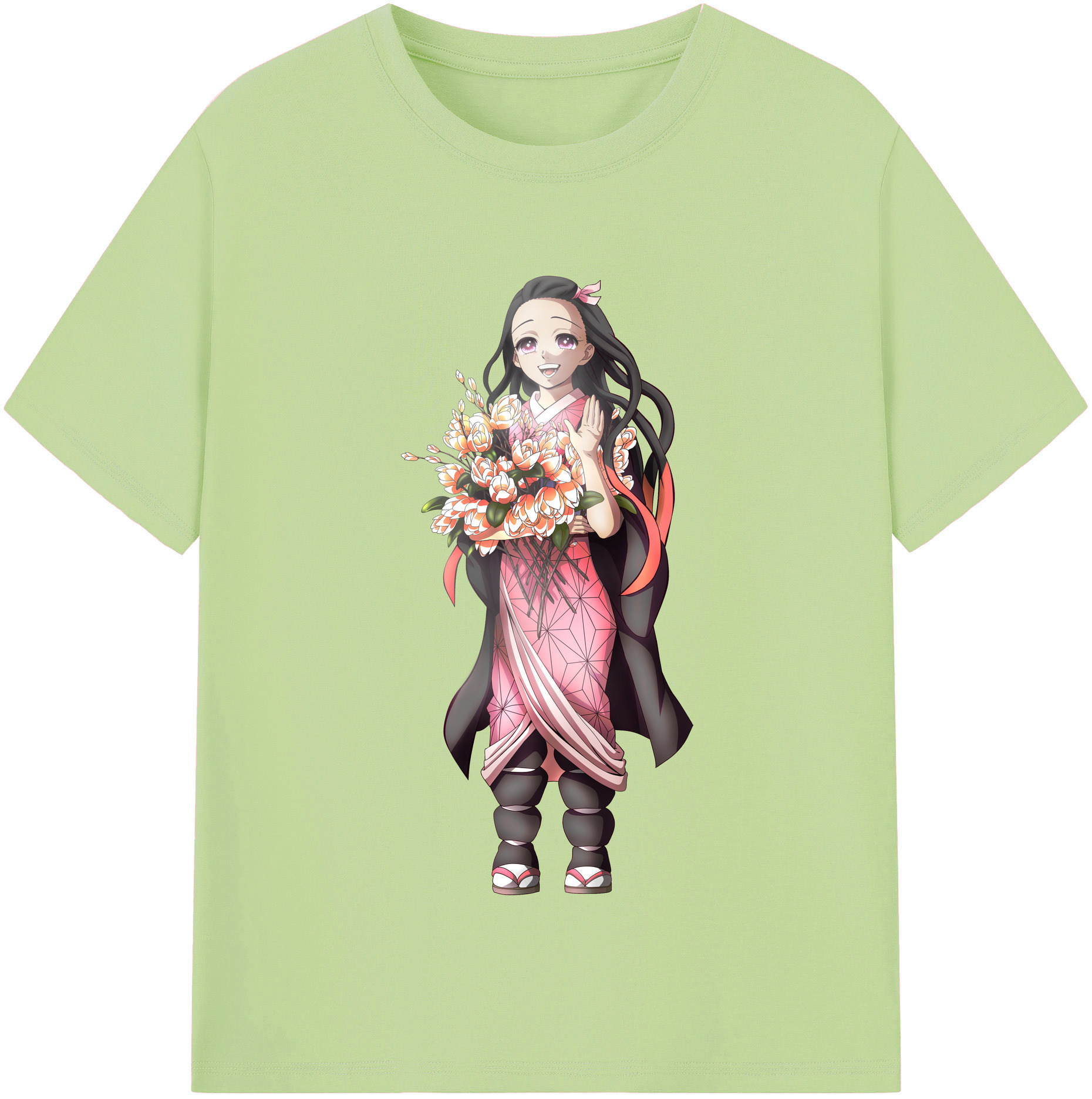 （画像用） 鬼滅の刃（きめつのやいば）竈門 禰󠄀豆子／かまど ねずこ Kamado Nezuko 綿100％半袖Tシャツ（フロントプリント）